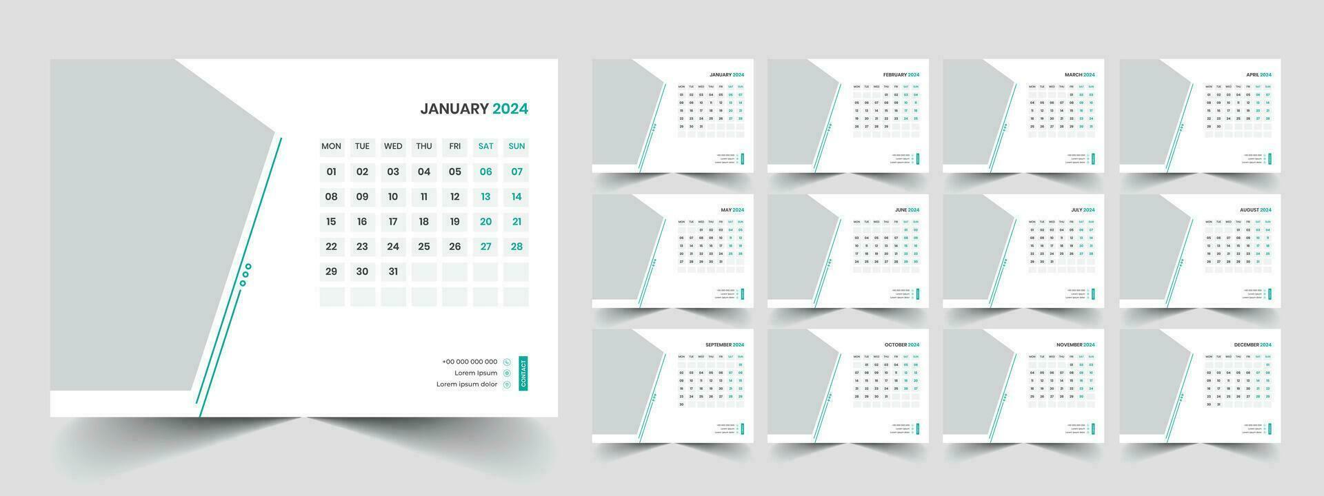 Calendar 2024 week start Monday corporate design planner template vector