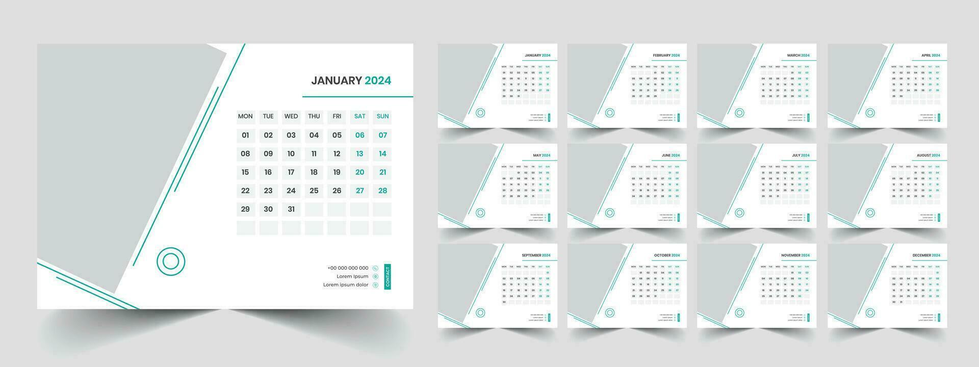 Calendar 2024 week start Monday corporate design planner template vector