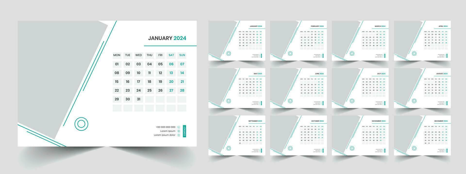 calendario 2024 semana comienzo lunes corporativo diseño planificador modelo vector