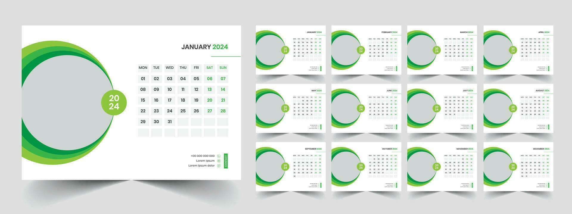 calendario 2024 semana comienzo lunes corporativo diseño planificador modelo vector