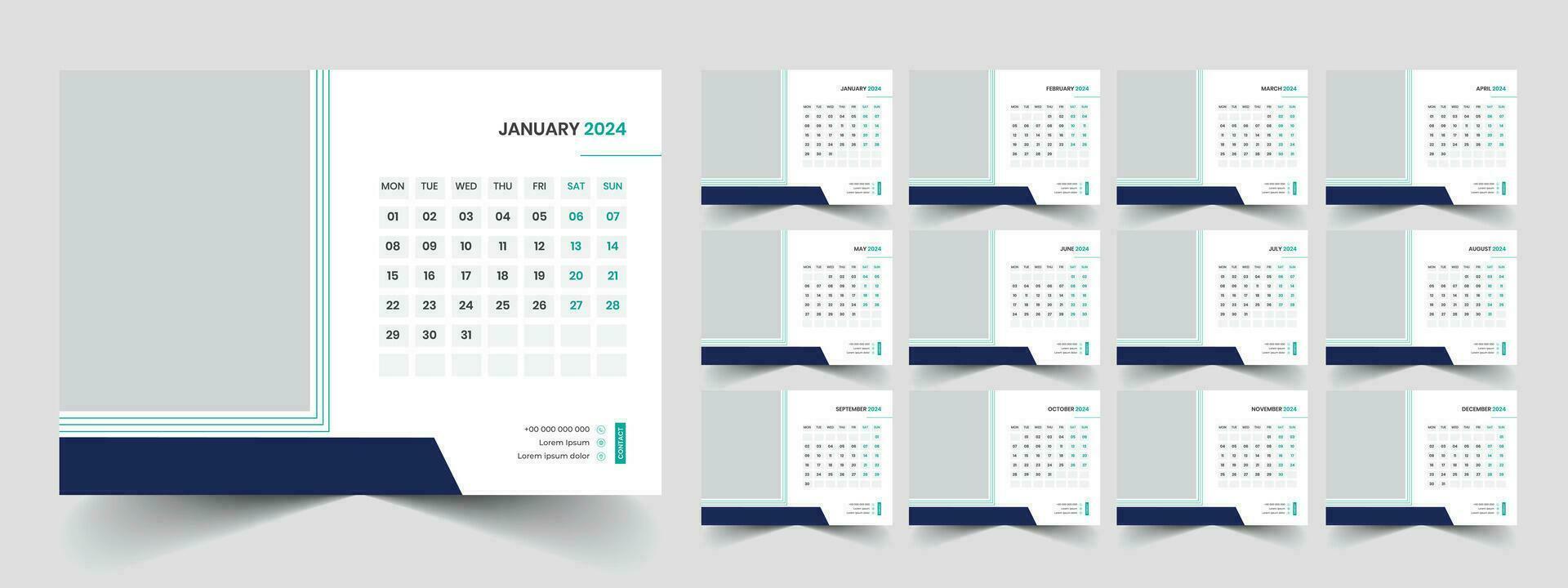 Calendar 2024 week start Monday corporate design planner template vector