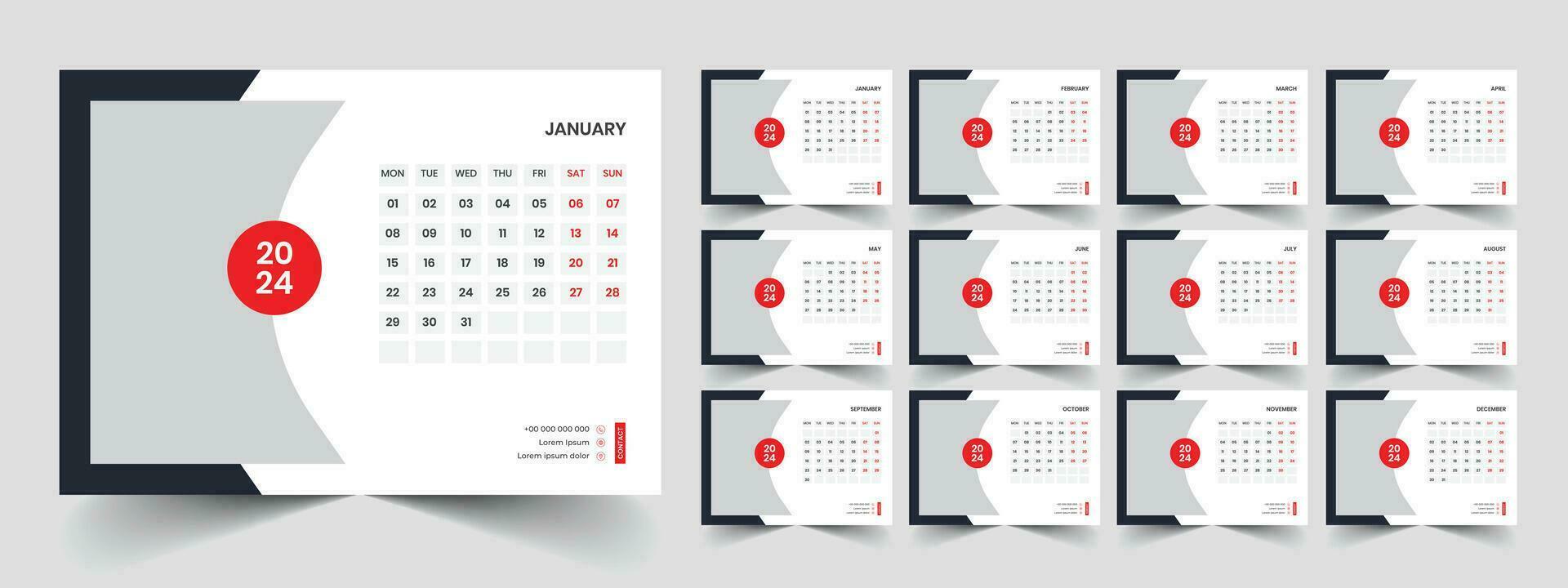 Calendar 2024 week start Monday corporate design planner template vector