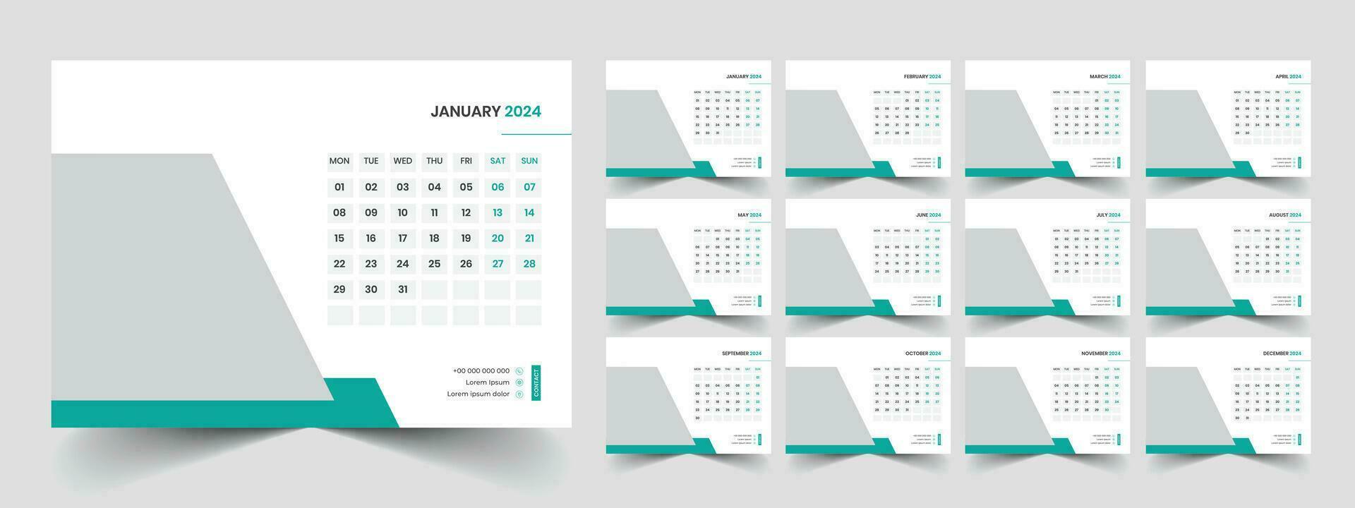 Calendar 2024 week start Monday corporate design planner template vector