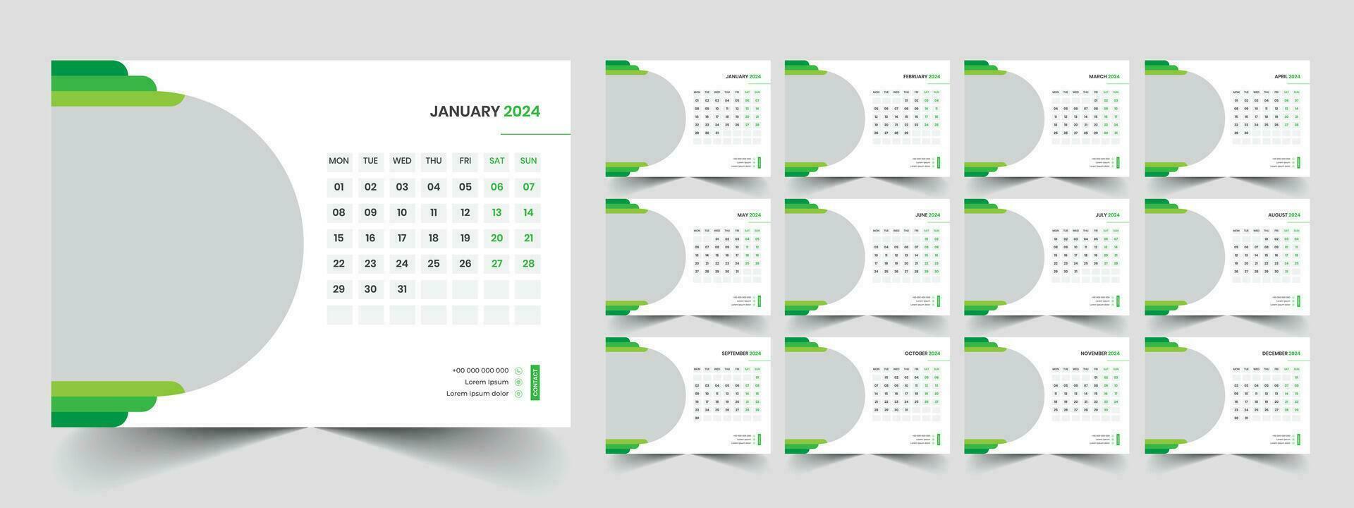 Calendar 2024 week start Monday corporate design planner template vector