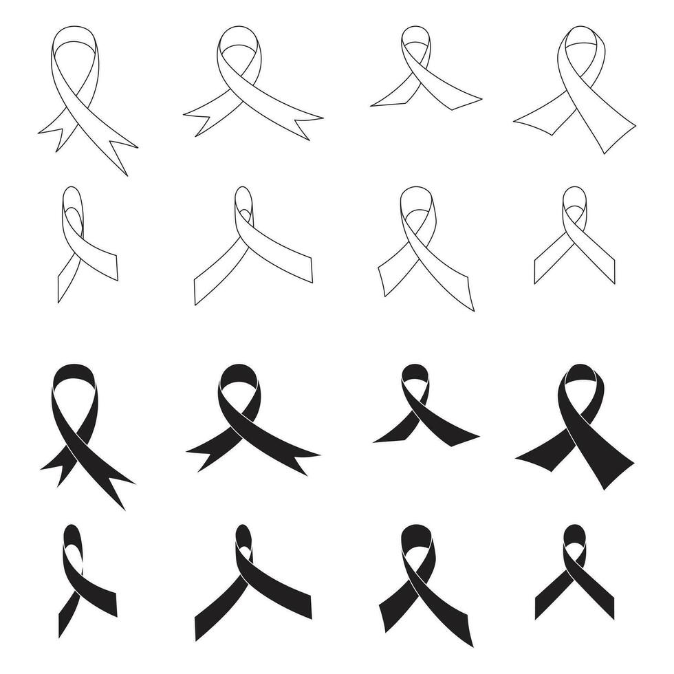 Set of awareness ribbons template in flat and outline design for awareness campaign vector