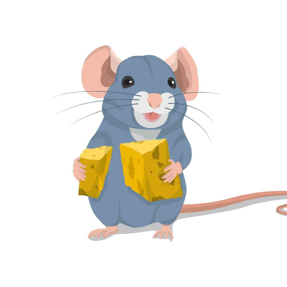 Flat design of cute mouse holding cheese vector