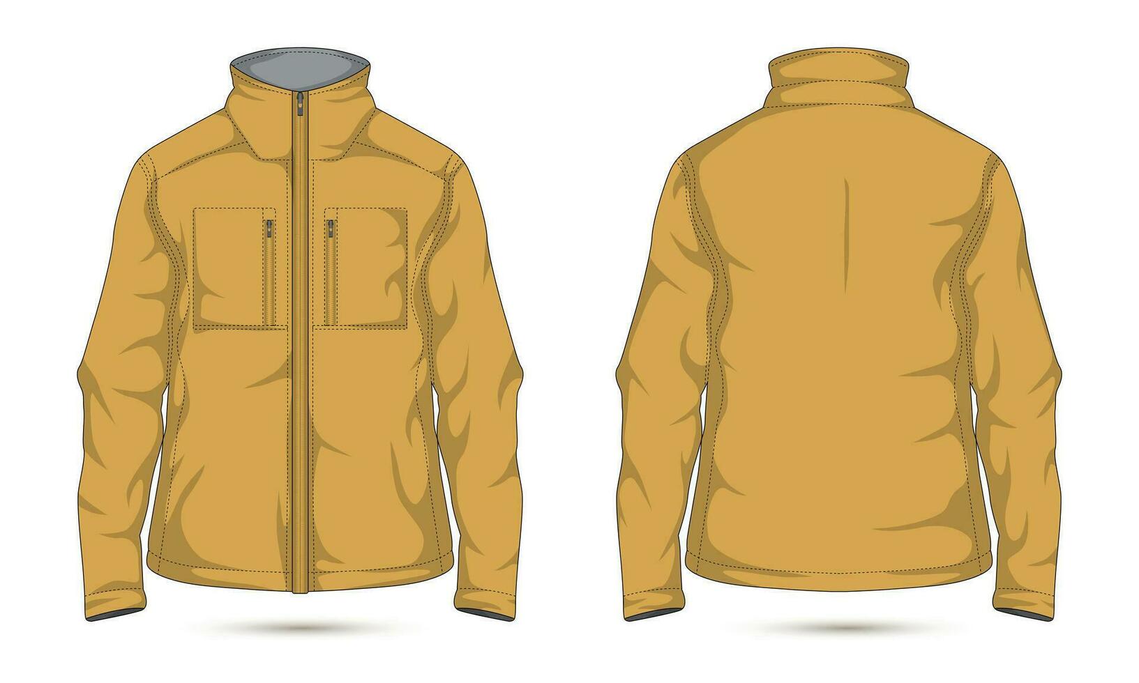 yellow casual outdoor jacket mockup front and back view vector