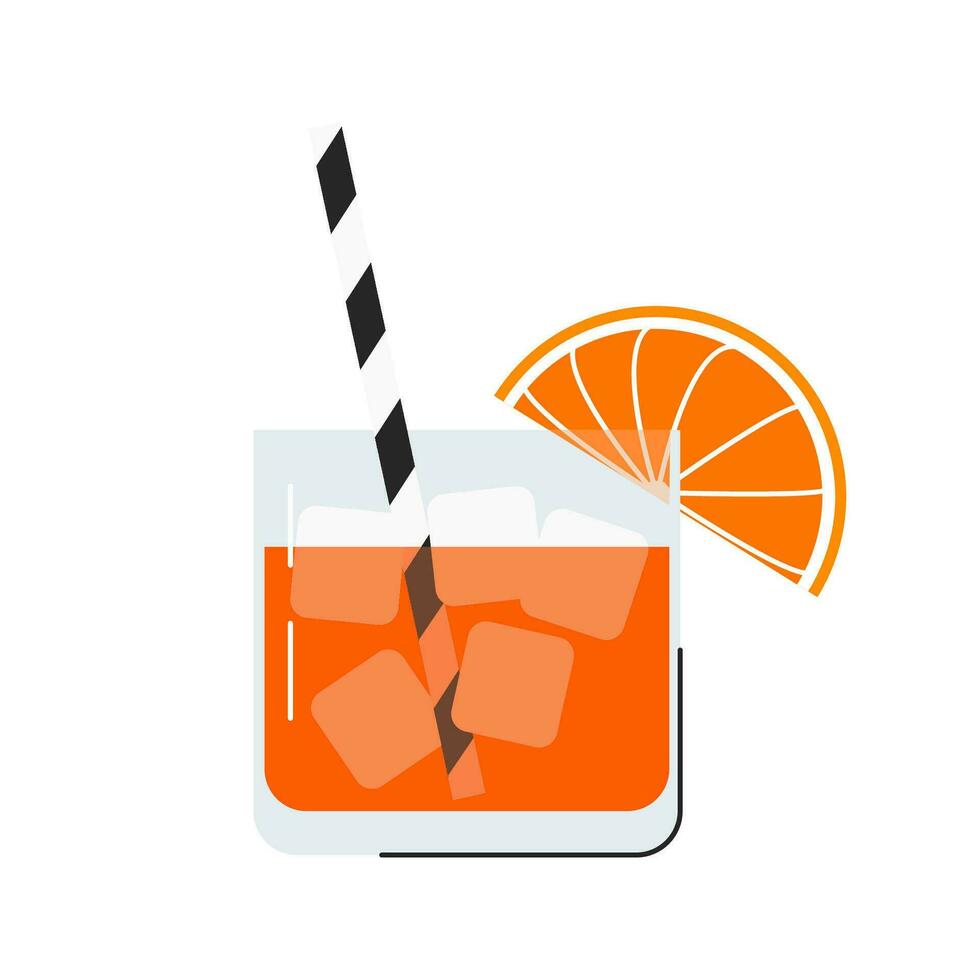 Californication summer cocktail. Classic american drink isolated on white. Popular strong alcoholic cocktail decorated with orange and ice. Tropical exotic shake. Hand drawn flat vector illustration