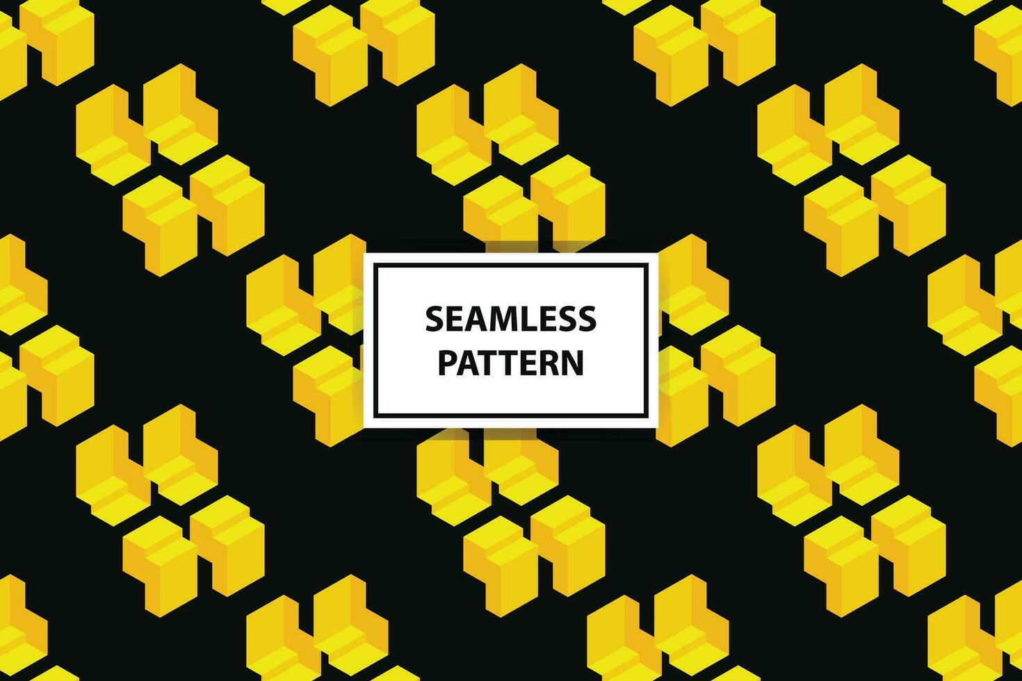 Abstract geometric seamless pattern. Isometric yellow shapes on black background. Creative design. Vector illustration.