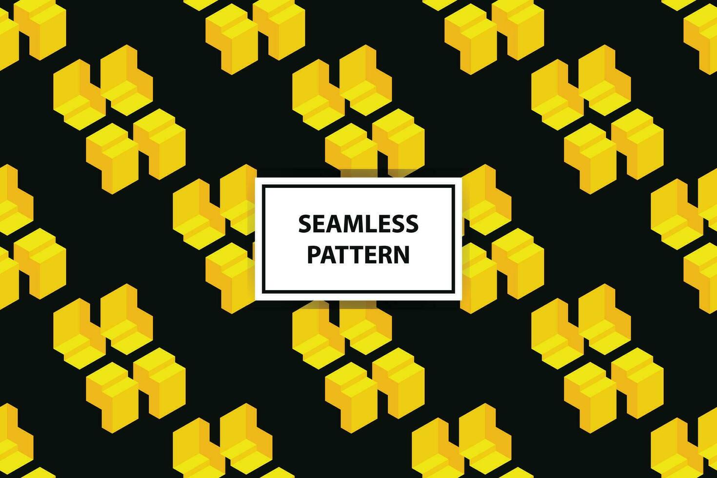 Abstract geometric seamless pattern. Isometric yellow shapes on black background. Creative design. Vector illustration.