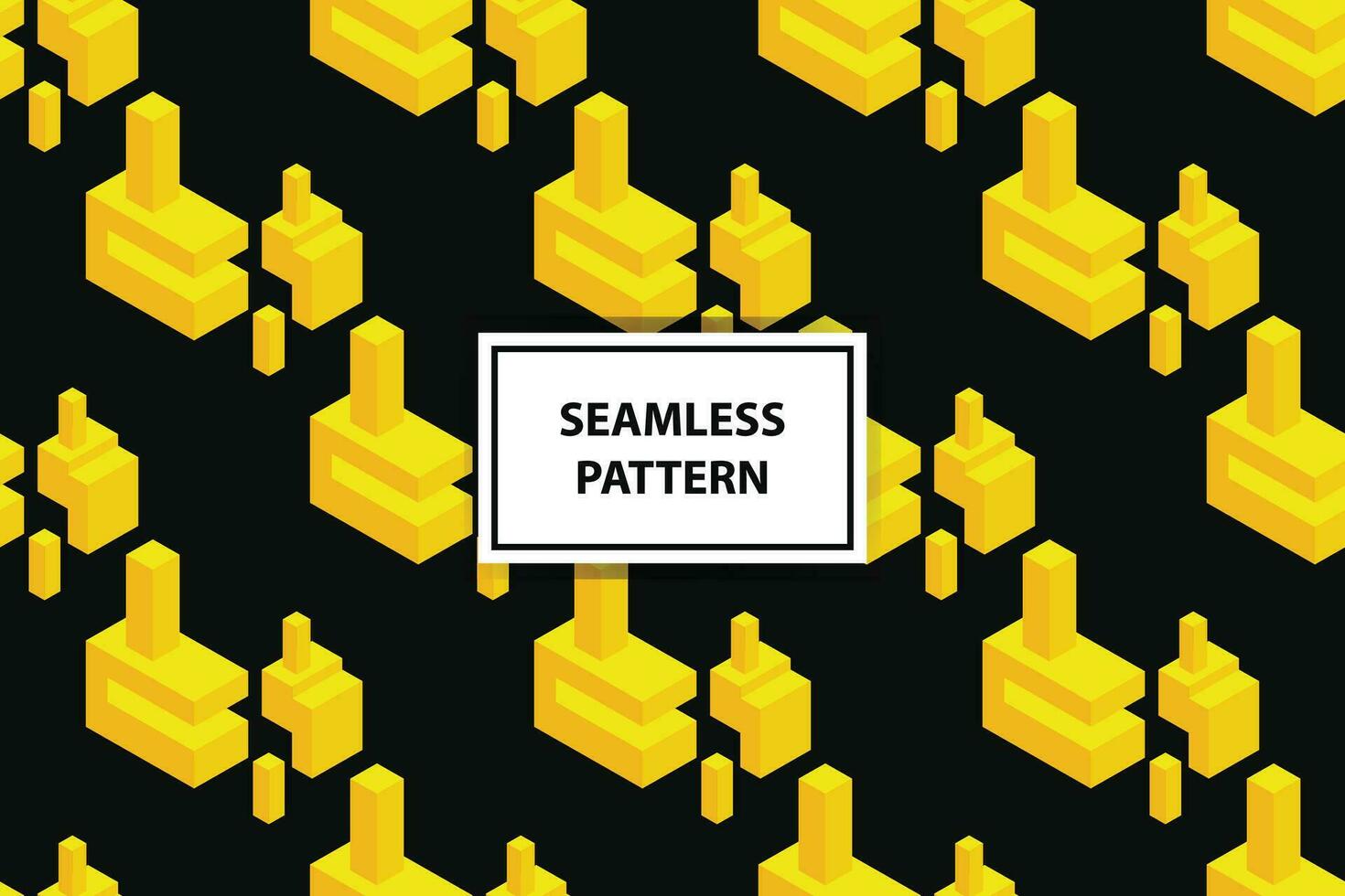 Abstract geometric seamless pattern. Isometric yellow shapes on black background. Creative design. Vector illustration.