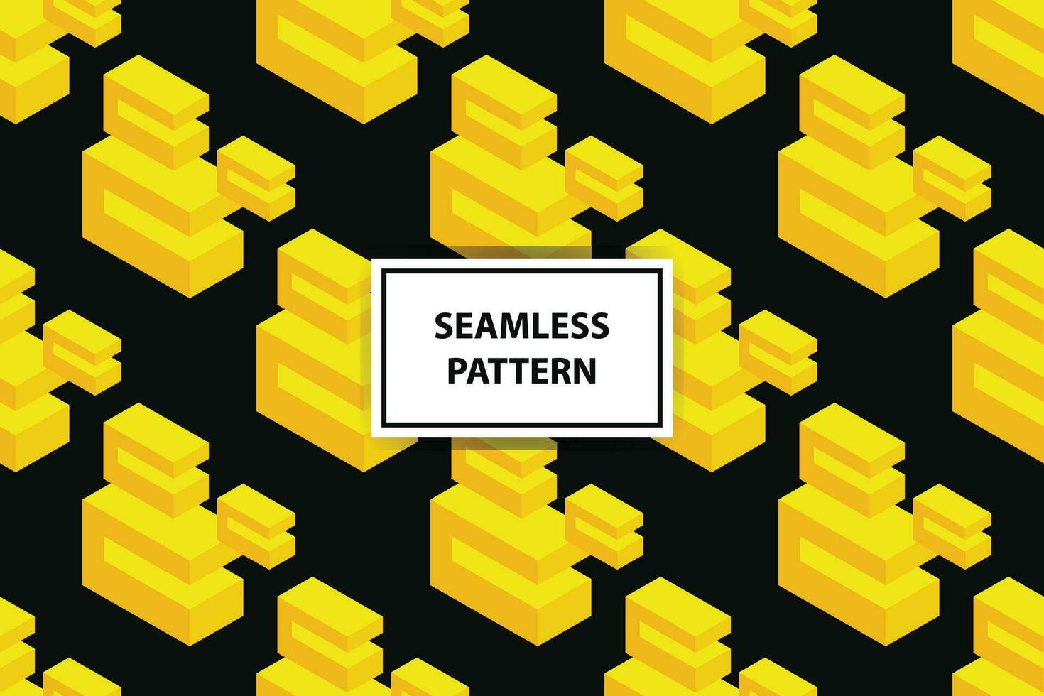Abstract geometric seamless pattern. Isometric yellow shapes on black background. Creative design. Vector illustration.