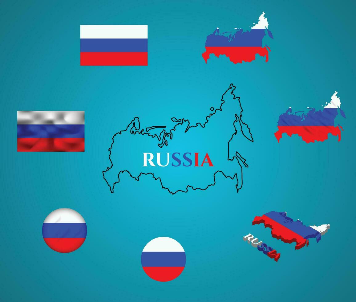 Russia map, flag with line art isolated on gradient background, vector illustration