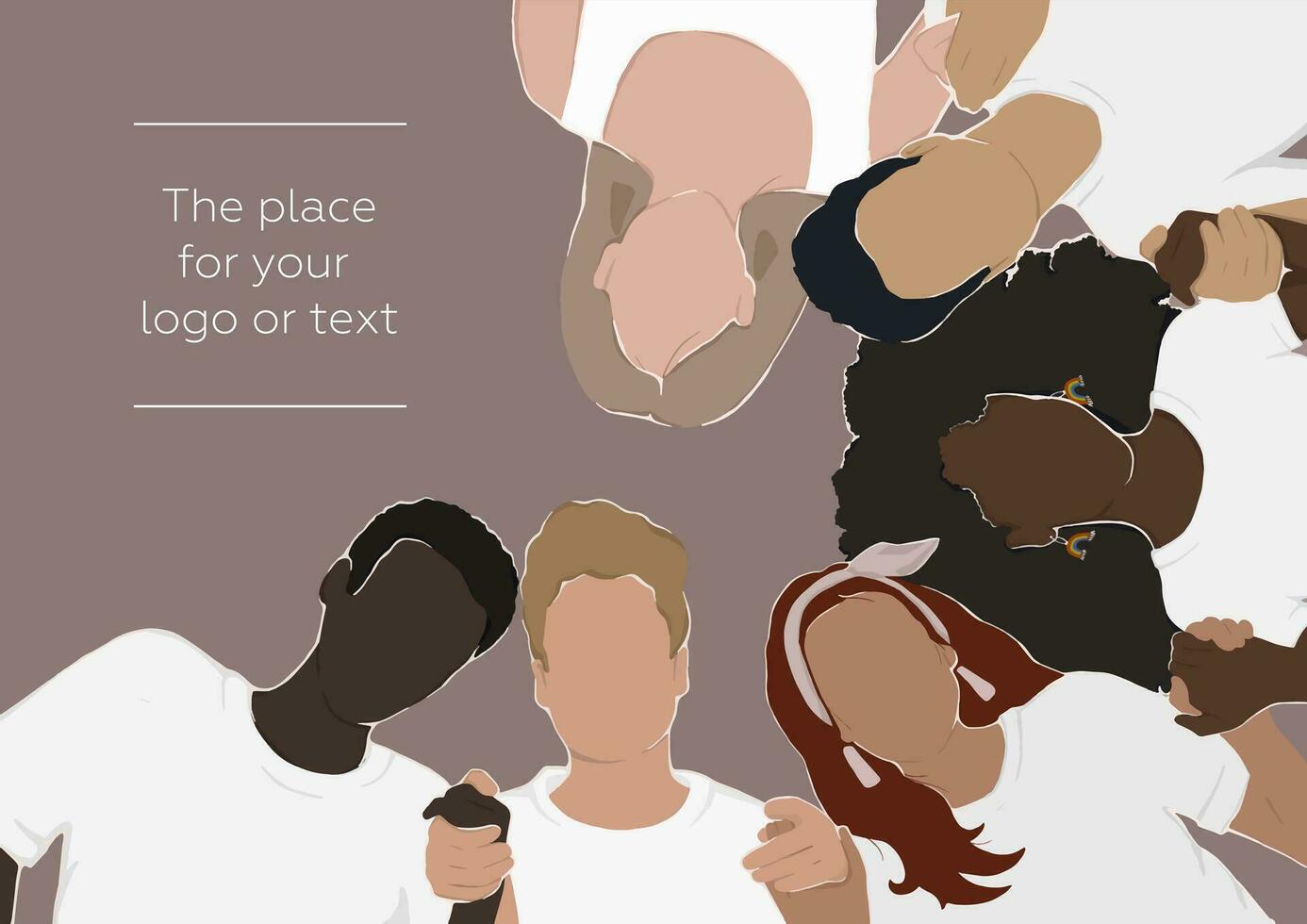people from different ethnic groups with different skin colors are holding hands. together we are stronger. background for your text or logo. vector flat illustration