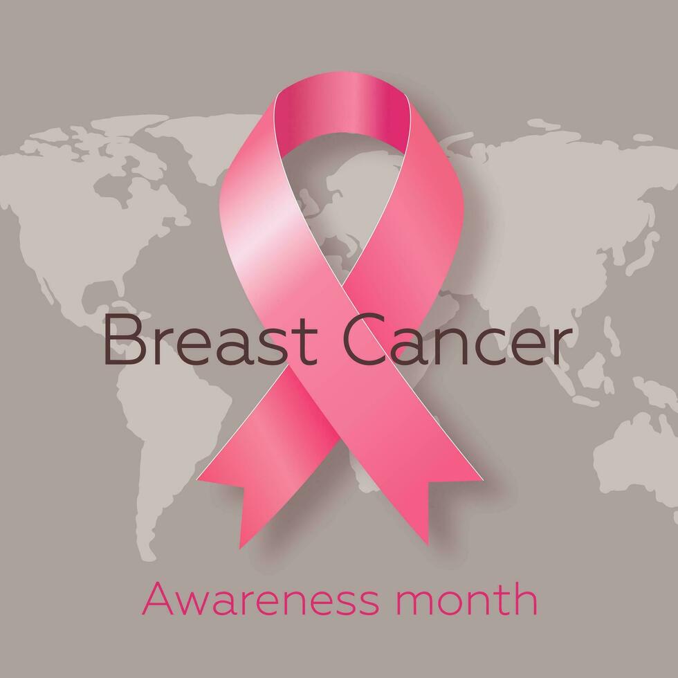 Poster with pink ribbon for World Breast Cancer Awareness Month in October. International day against breast cancer. Modern vector illustration.