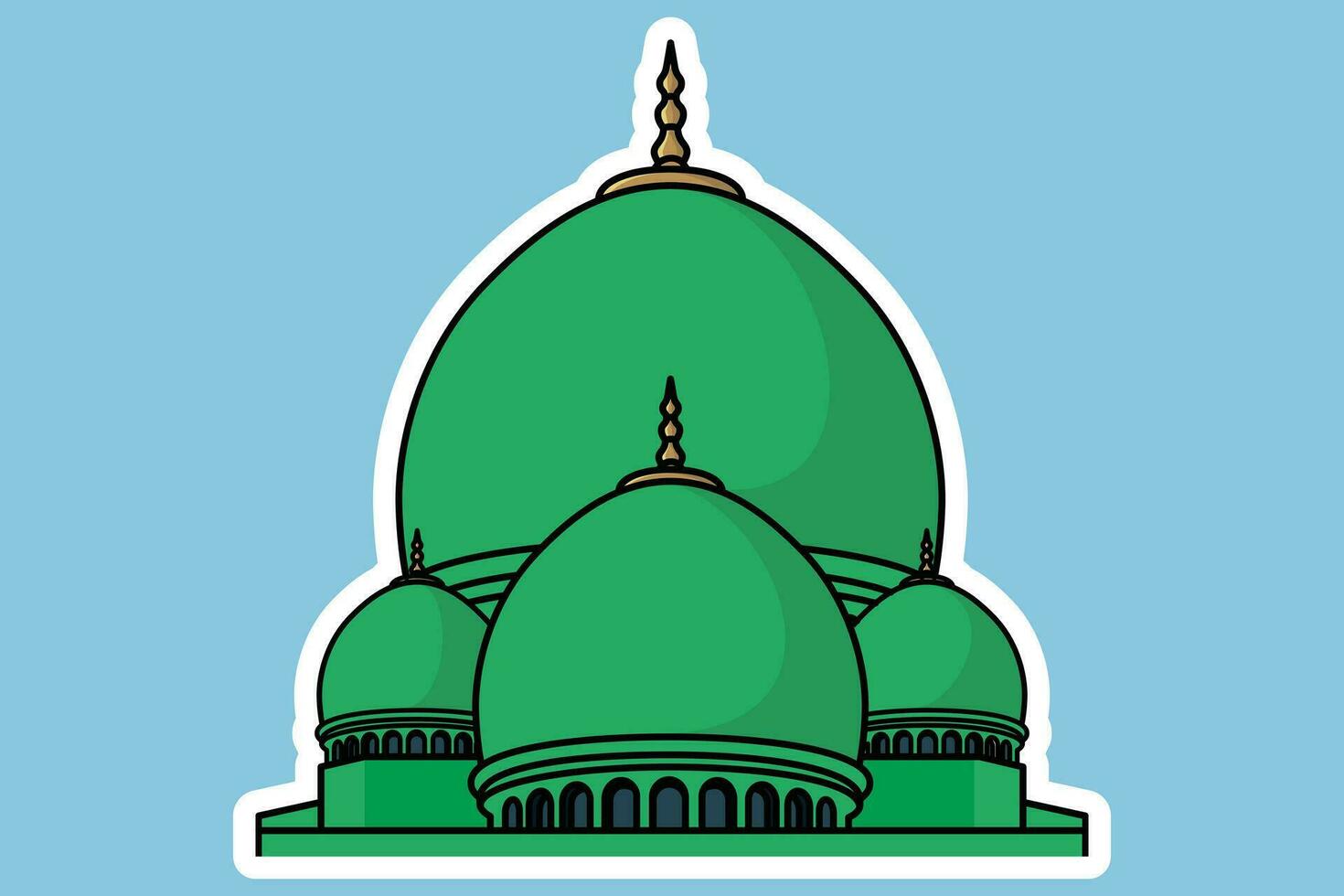 Traditional Colorful Elegant Islamic Mosque Building Sticker vector illustration. Muslim building icon concept. Muslim mosque sticker vector design with shadow.