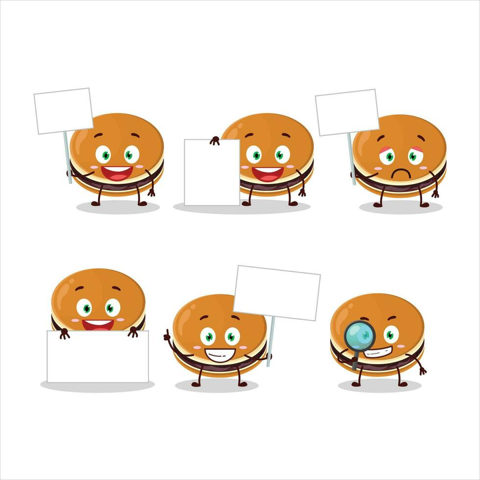 Dorayaki cartoon in character bring information board vector