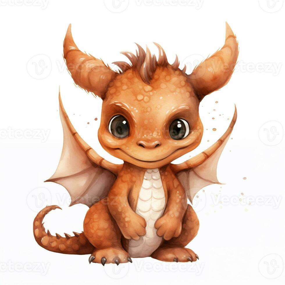 Cute watercolor little dragon baby illustration isolated clipart character. Generative AI photo