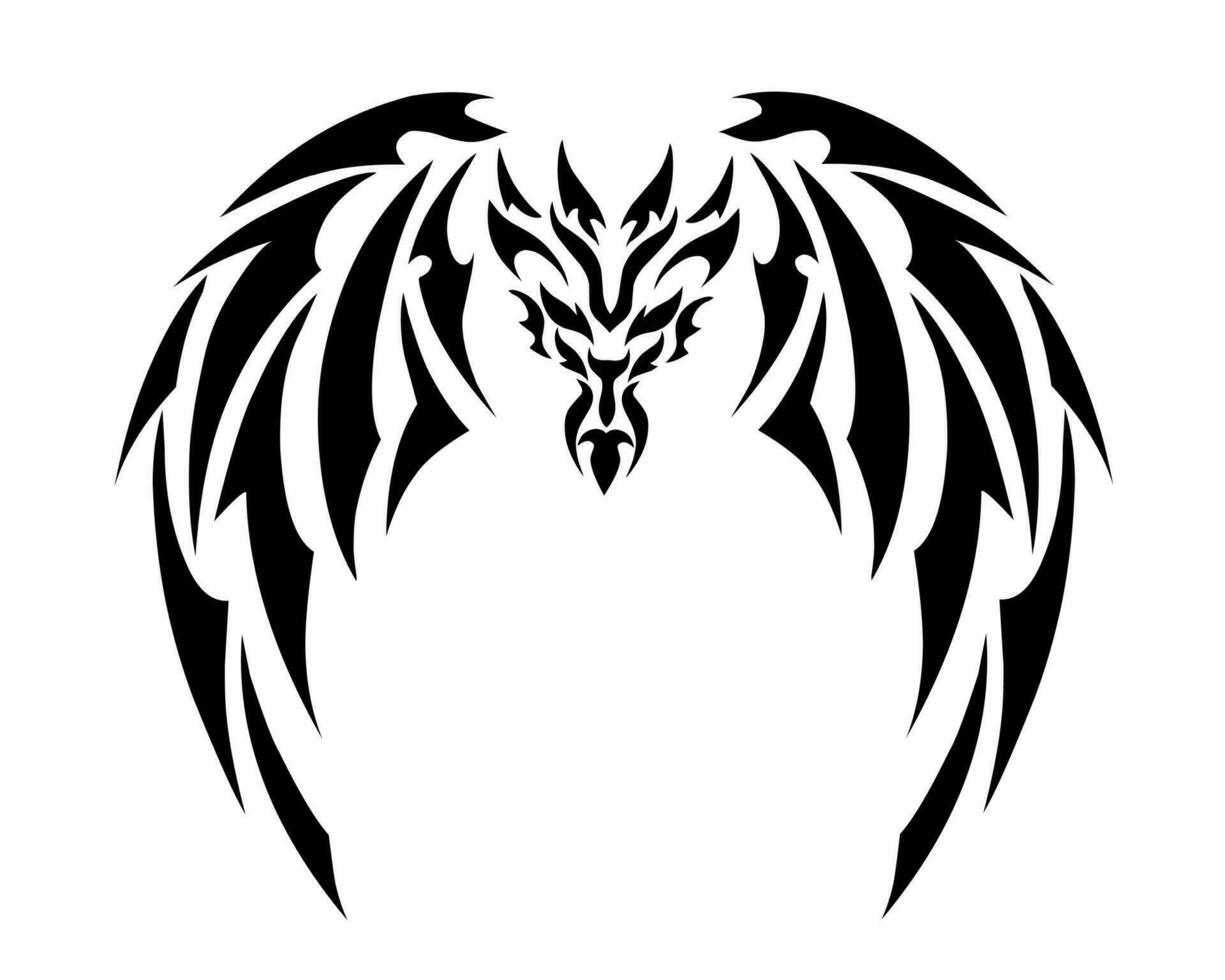 graphic vector illustration of design tribal art tattoo symbol of dragon head with wings