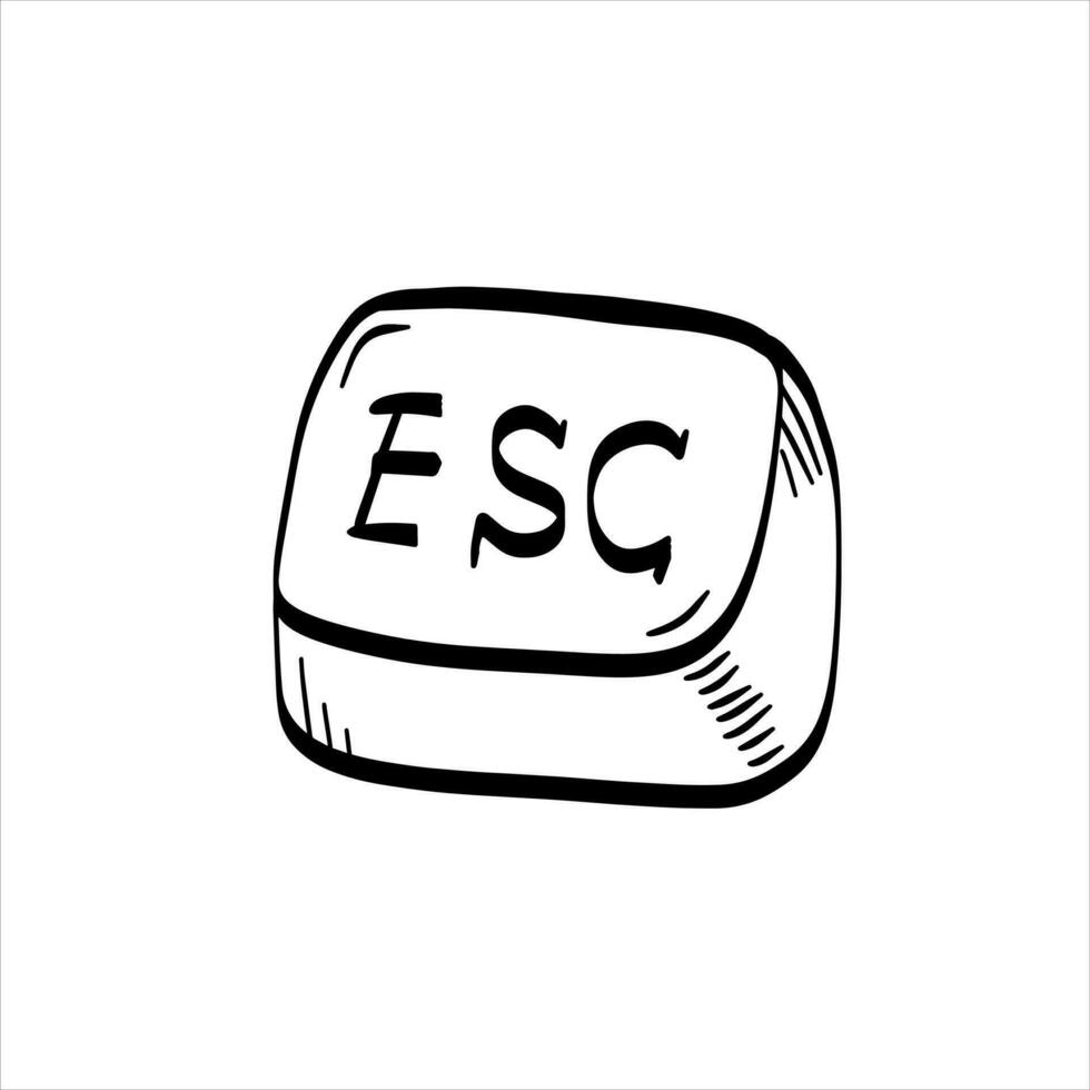 Esc Button Icon. Hand drawn Control key. Simple keyboard button for cancel, exit. Black and white illustration vector