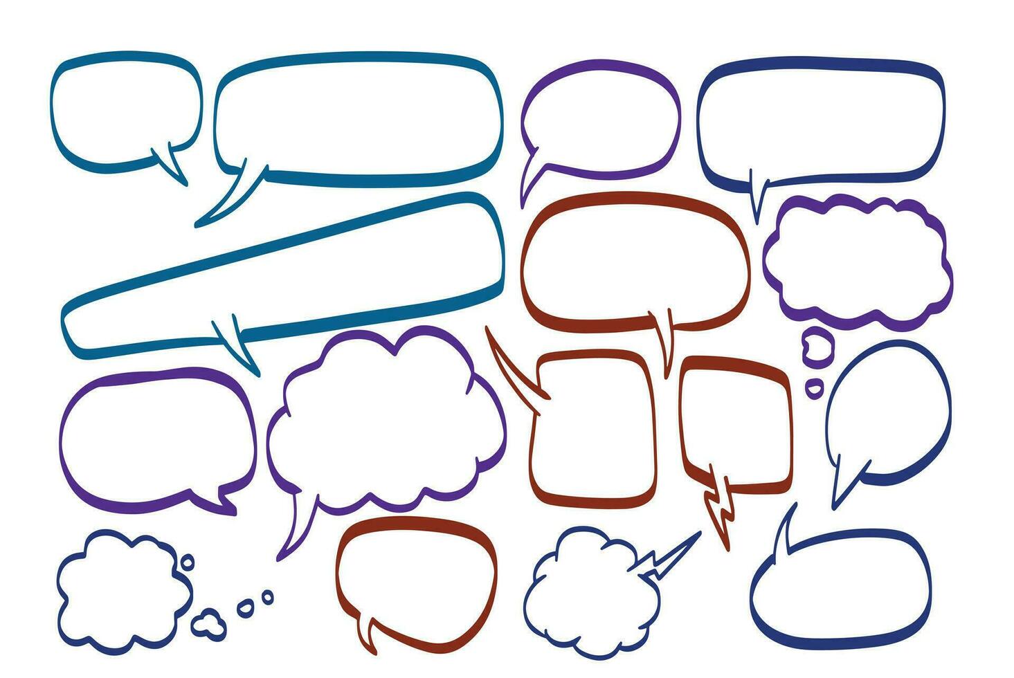 Comic Speech Bubble Illustration. Set of Dialog cloud. Message and communication. Cartoon talk balloon for chat text. Empty sketch element, doodle shape vector