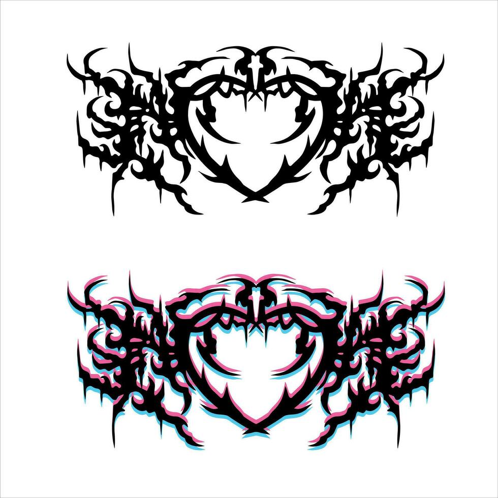 Neo Tribal Tattoo. Gothic y2k brutal vaporwave sticker. Abstract sigil sigilism ornate. vector