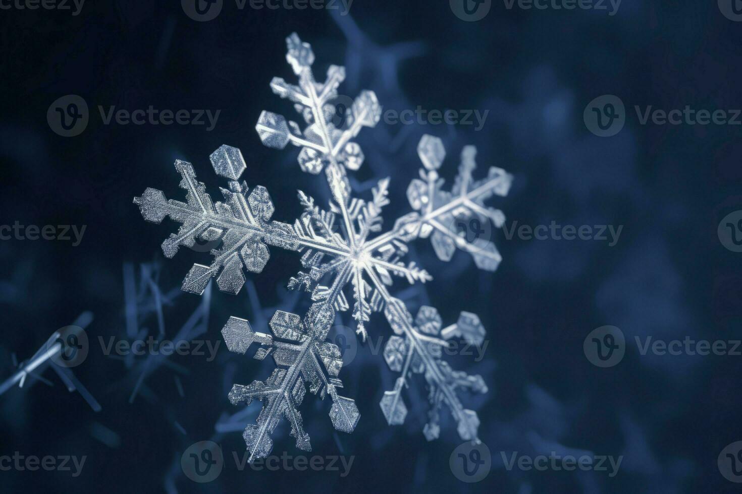 Snowflake falling down macro shot. Generate Ai photo