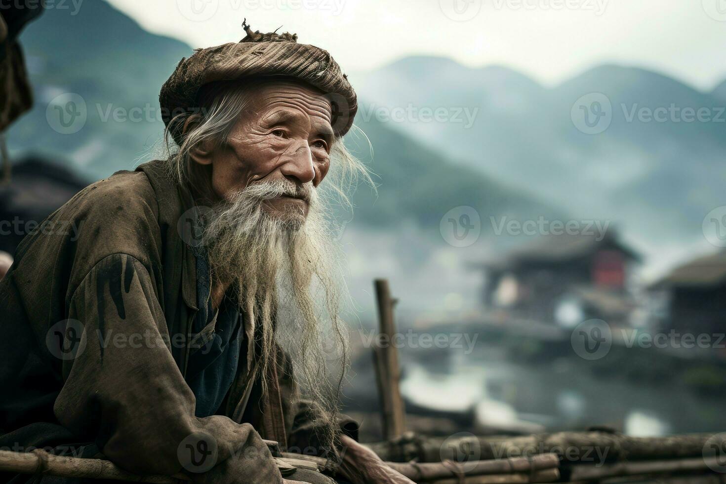 Chinese village old person. Generate Ai photo