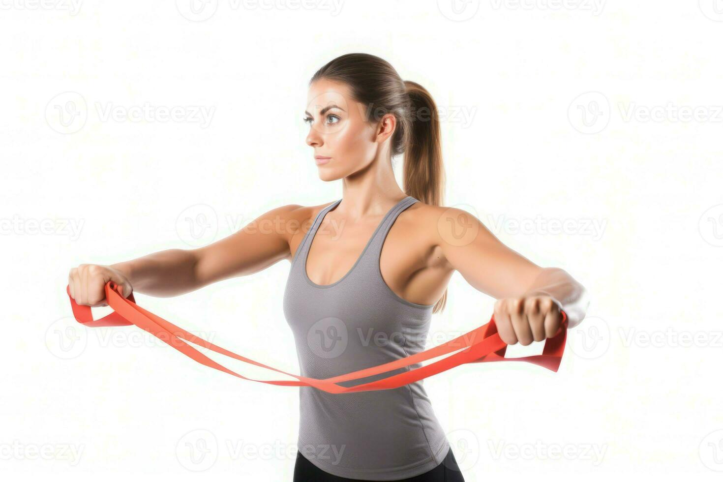 Woman elastic resistance band. Generate ai photo