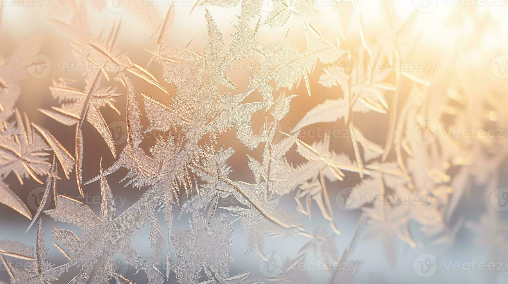 ai generative Ice flower on window close up at early morning sunshine photo