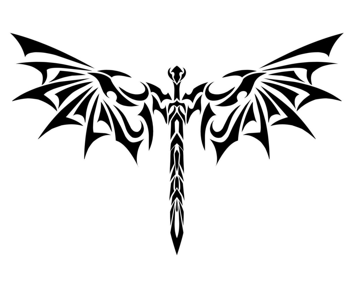 graphic vector illustration of design tribal art sword with dragon wings