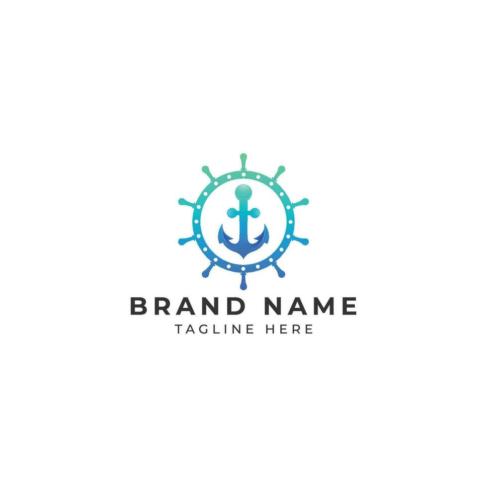 Anchor and ship steering wheel navigation logo design on white background, Vector illustration.