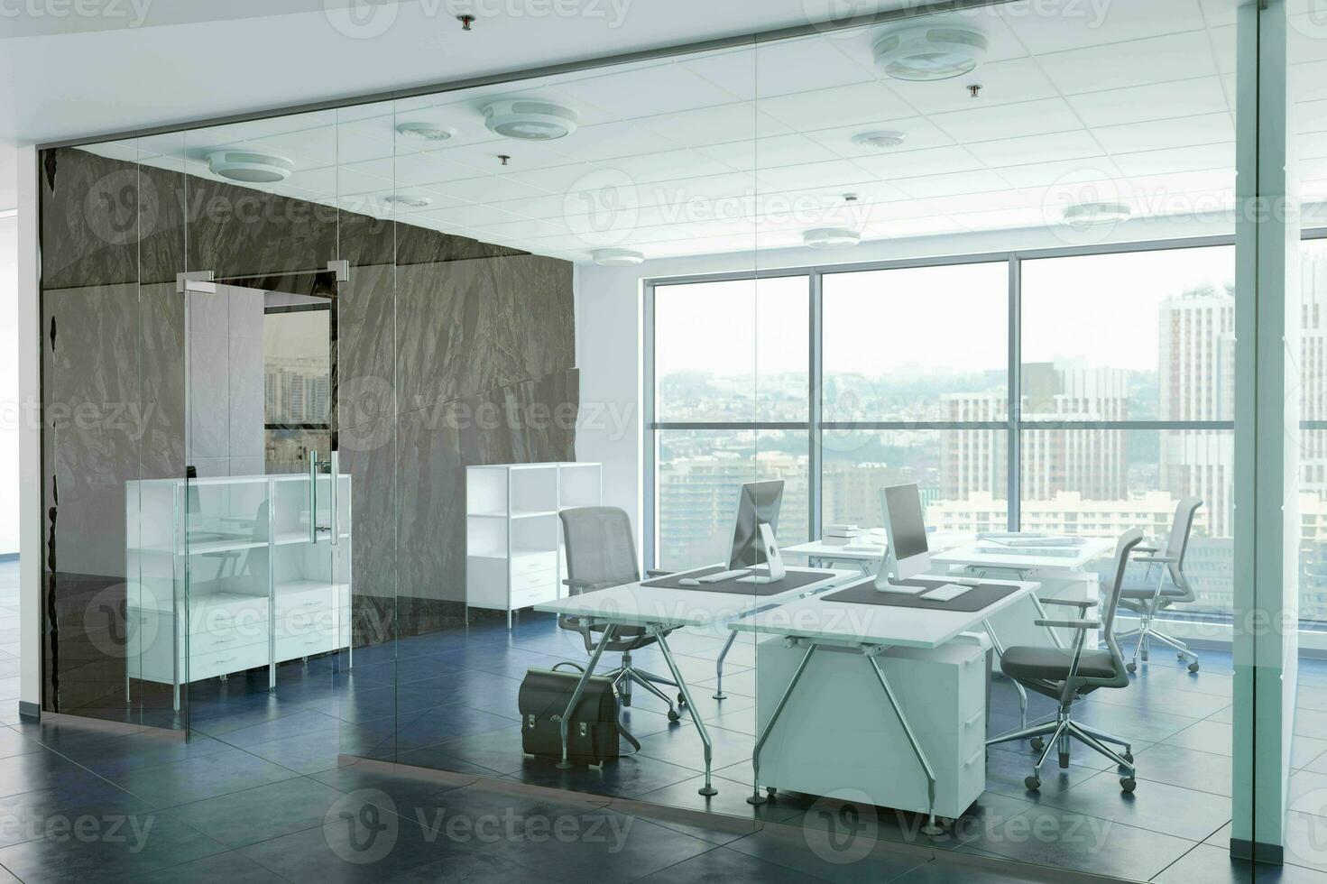 modern office interior with rock feature photo