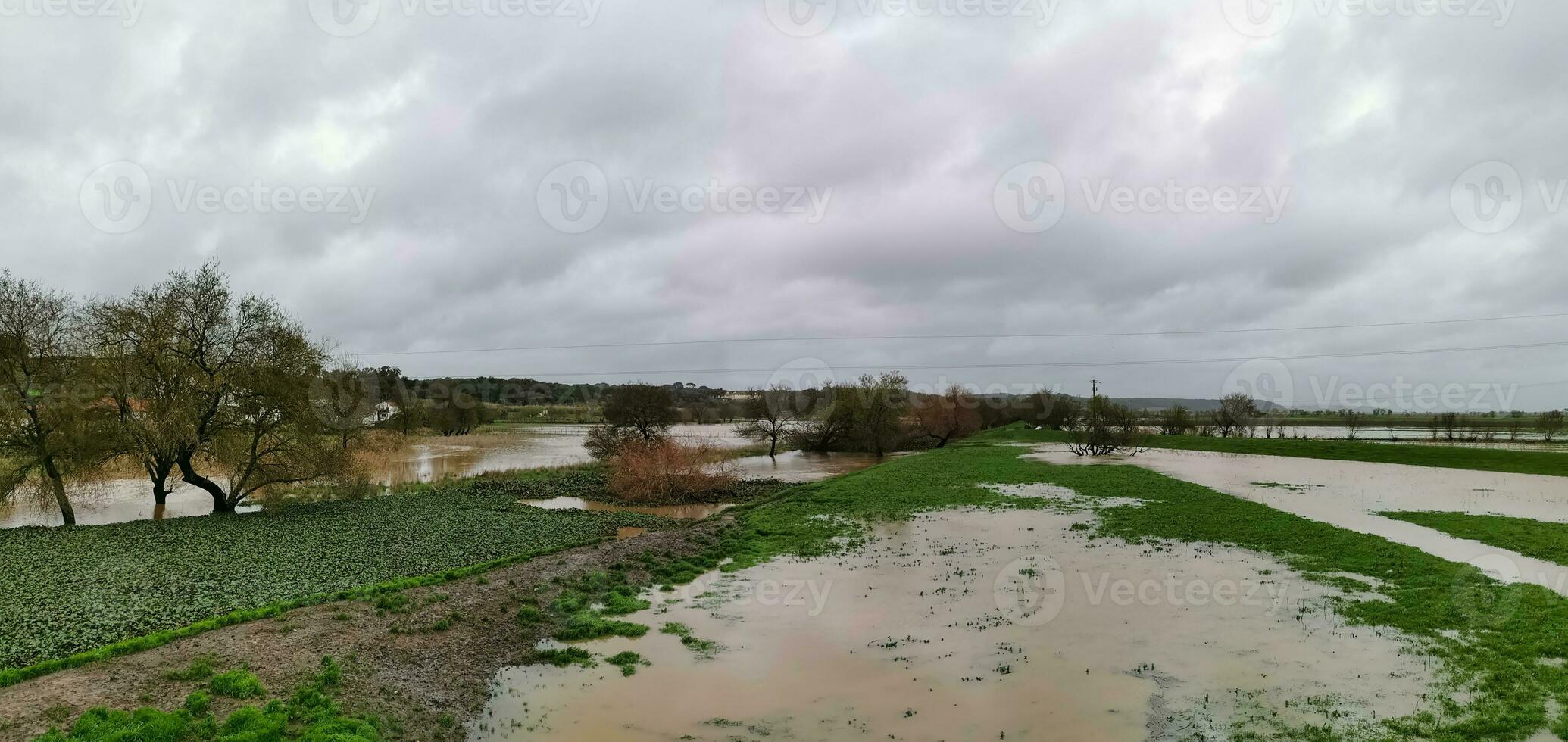 Agricultural fields and roads flooded due to heavy rain in Portugal photo