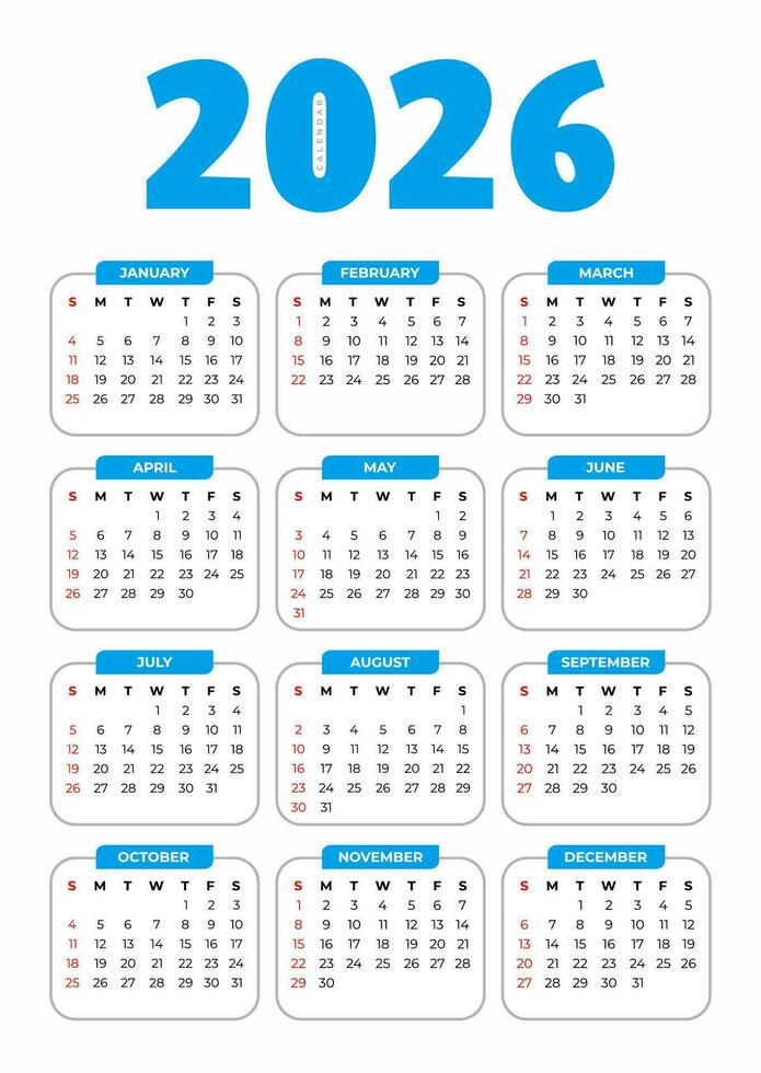 2026 Basic Calendar in White Background vector