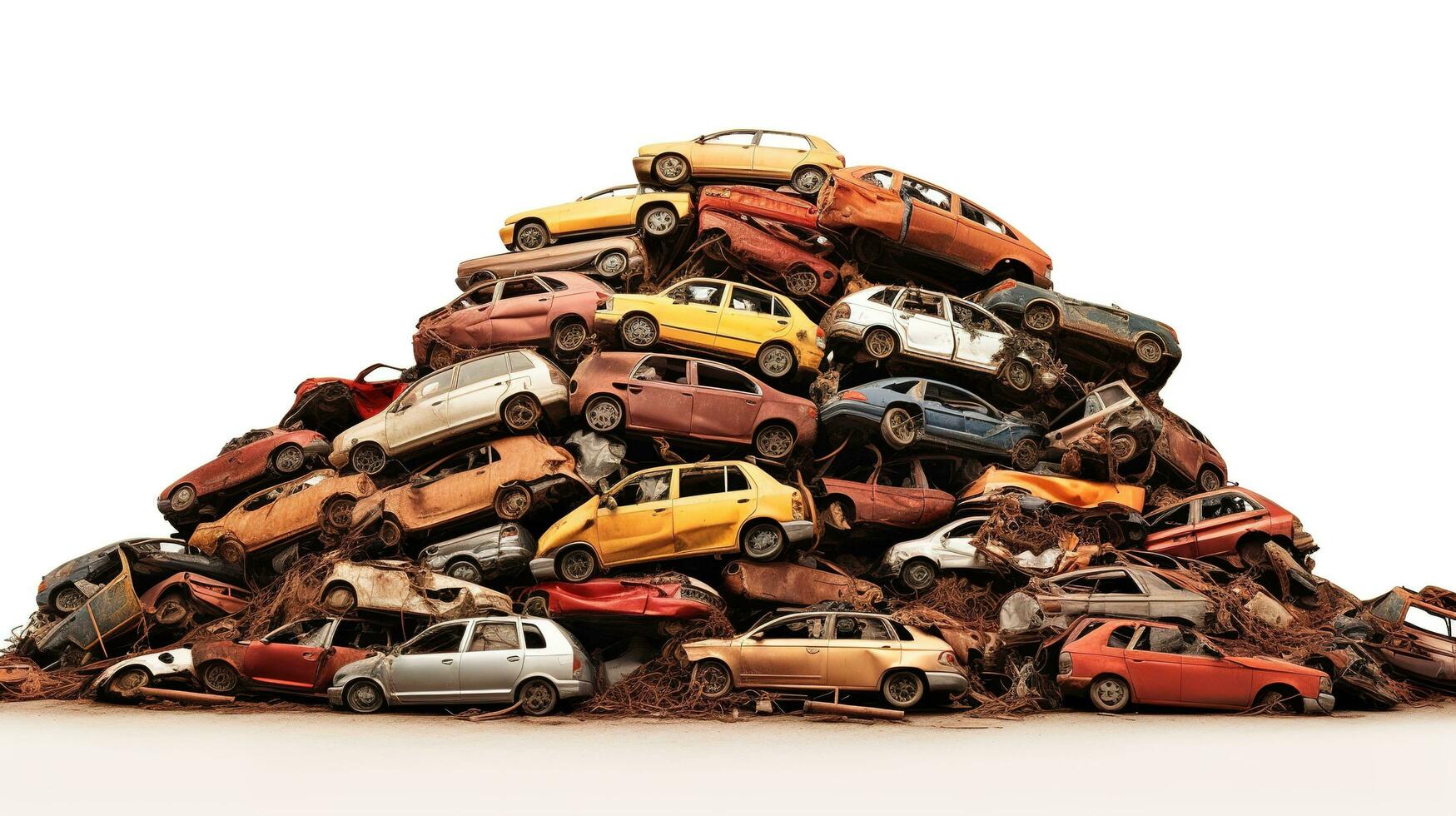 Generative AI, Car dump with a lot of broken used cars photo