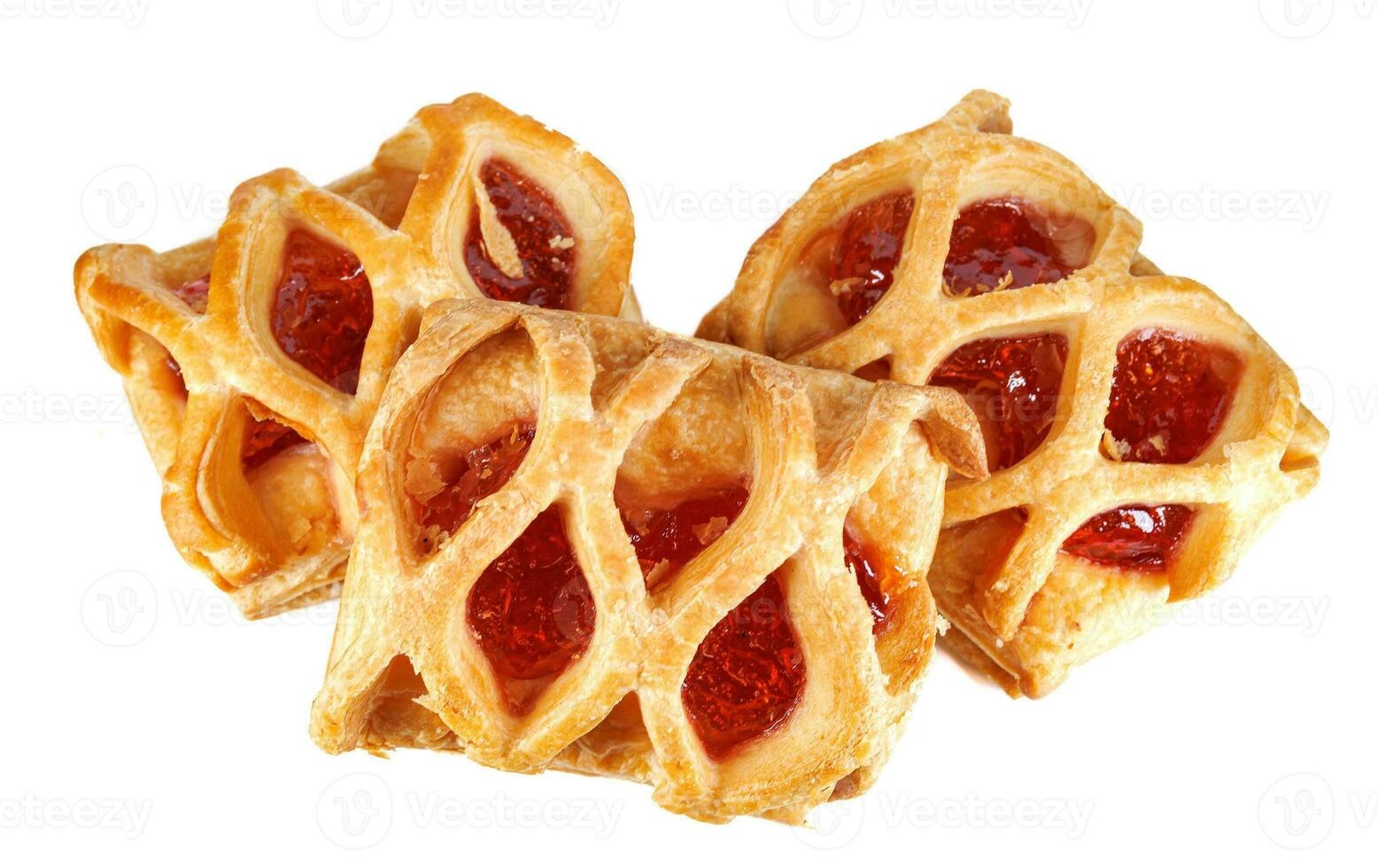 Puff pastry pastry with lingonberry jam isolated on a white background. Cookies with lingonberry jam. photo