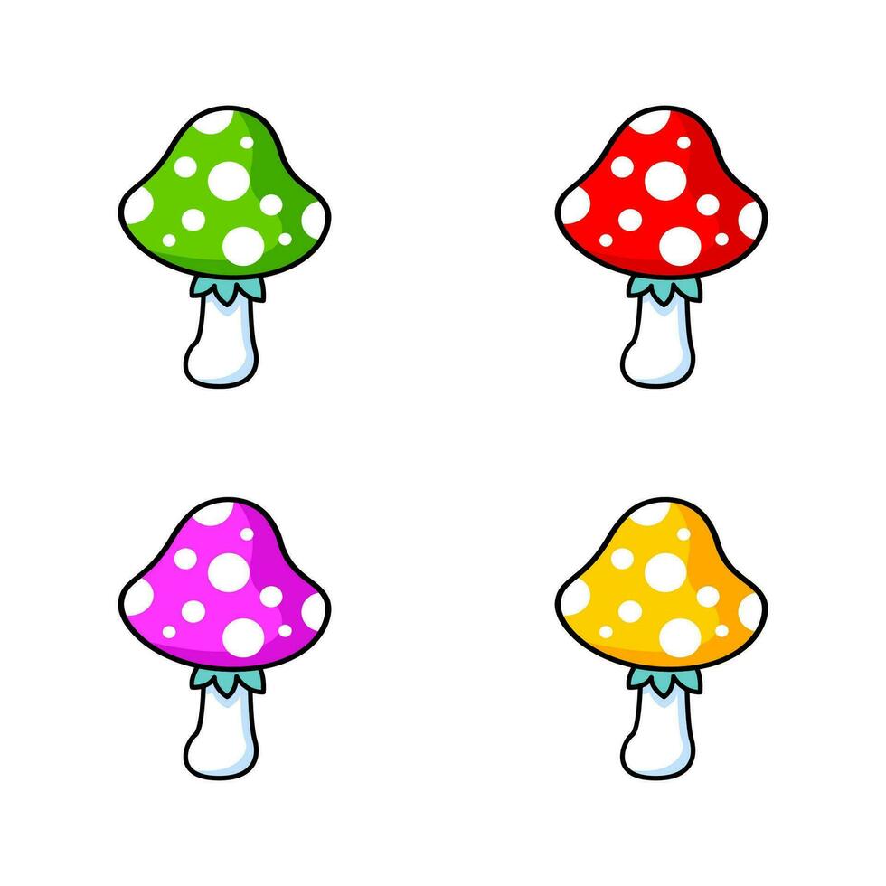 Mini set of illustrations of fly agarics. vector