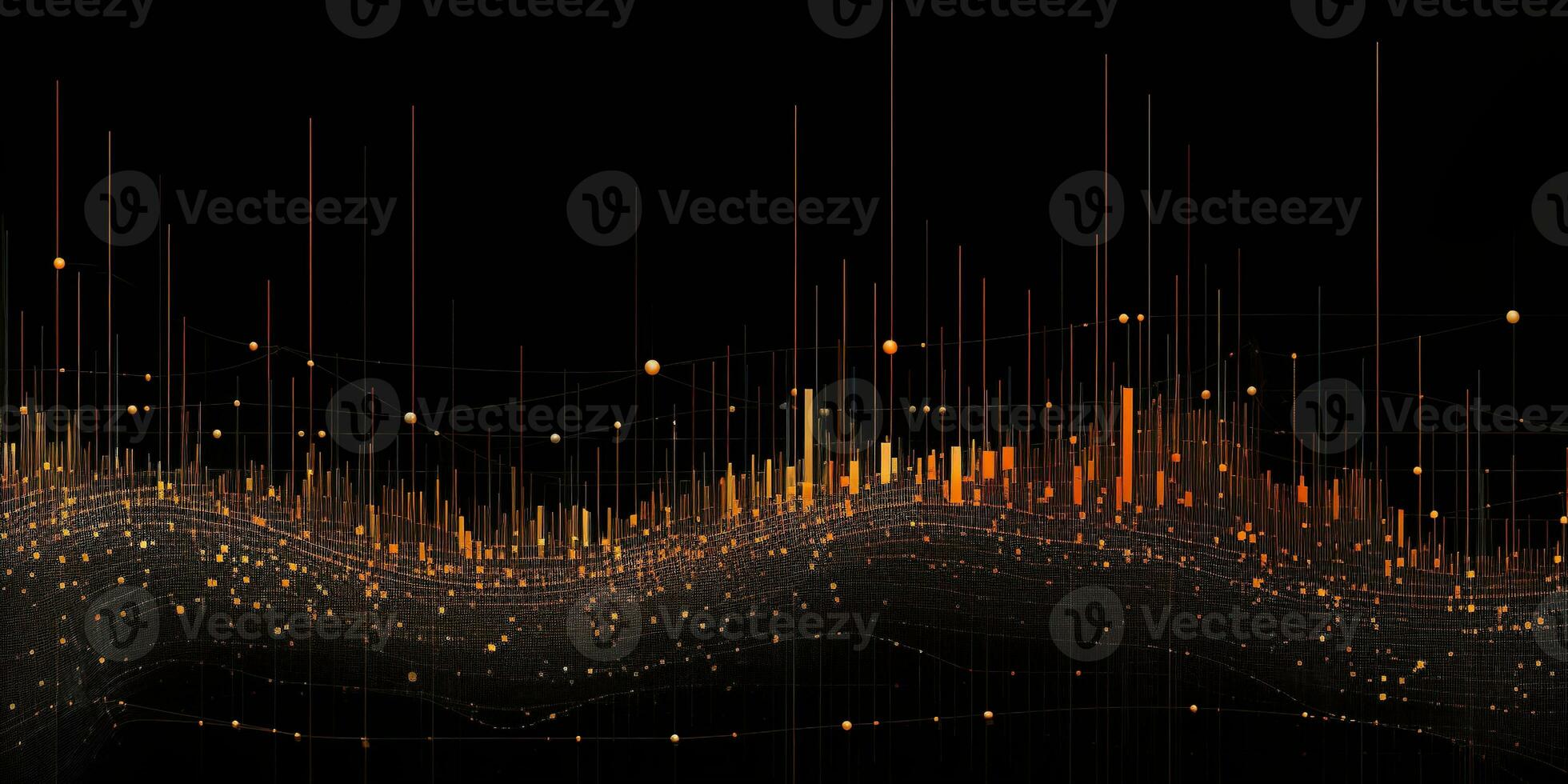 Generative AI, abstract golden and black colors background, data visualization or stock market charts concept photo