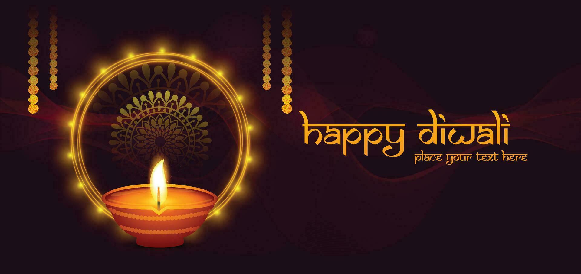 brillante diwali diya decorativo festival web bandera vector