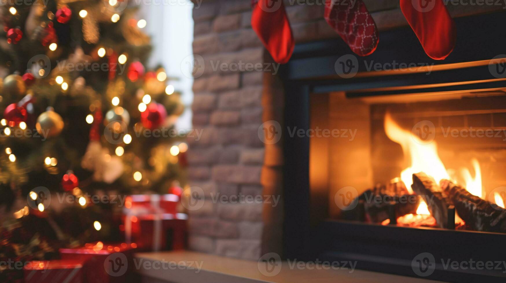 ai generativo hermosamente decorado Navidad hogar con hogar foto