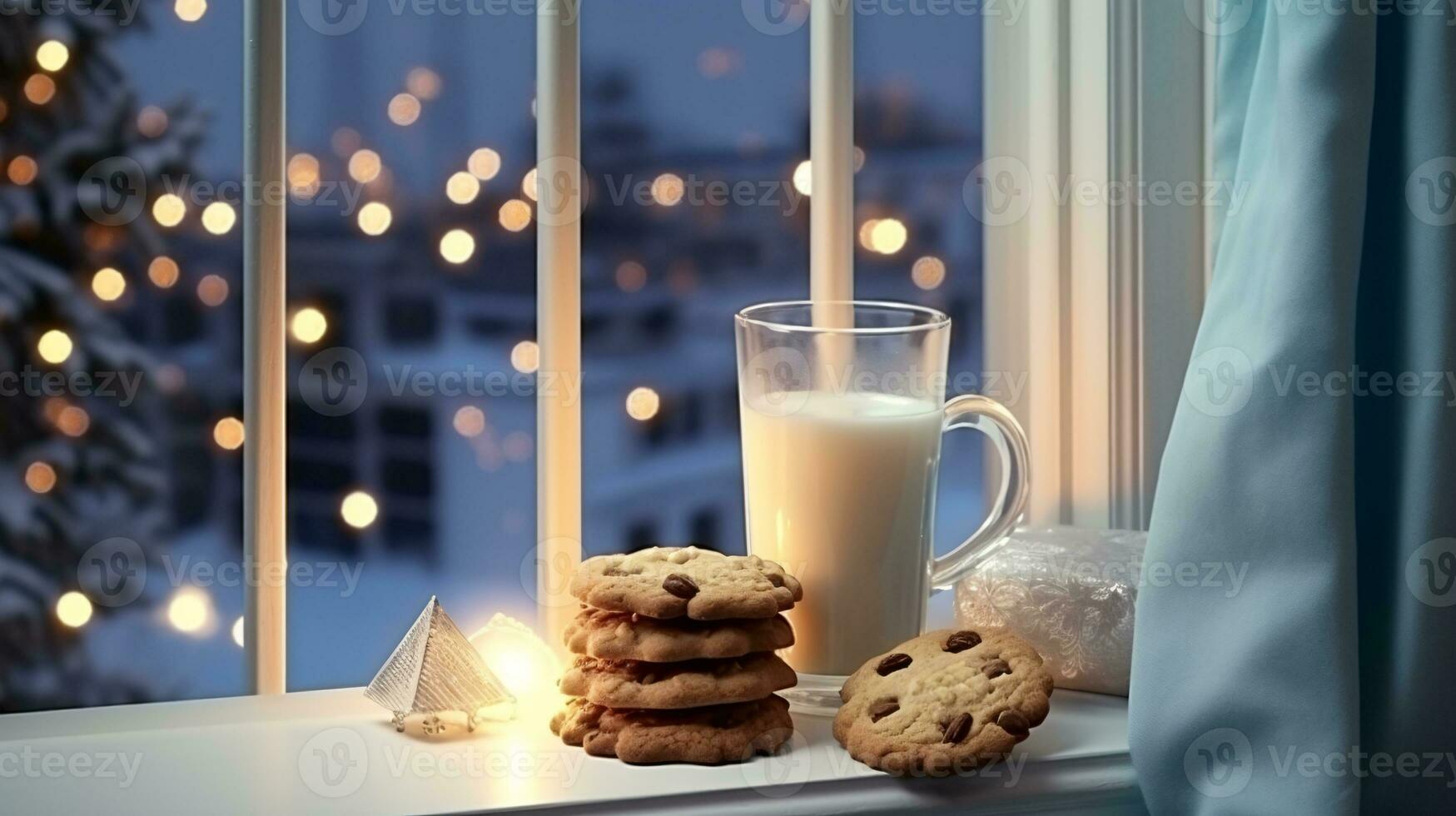 ai generative Milk and cookies in the christmas window left out for santa photo