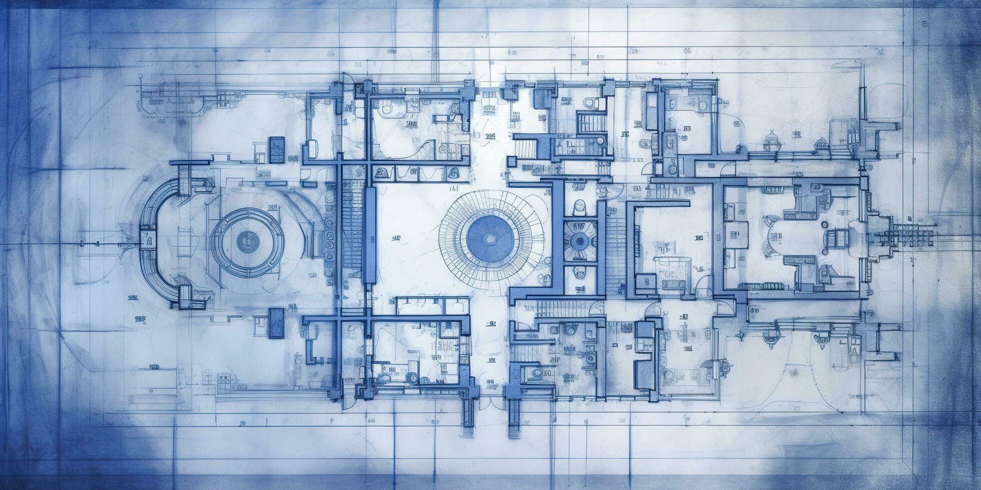 Generative AI, Blue print floor plan, architectural background, technical draw photo