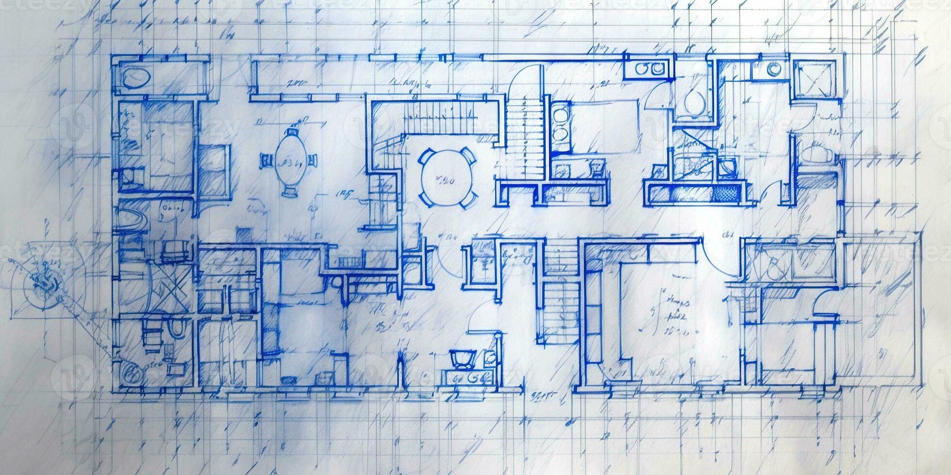 Generative AI, Blue print floor plan, architectural background, technical draw photo