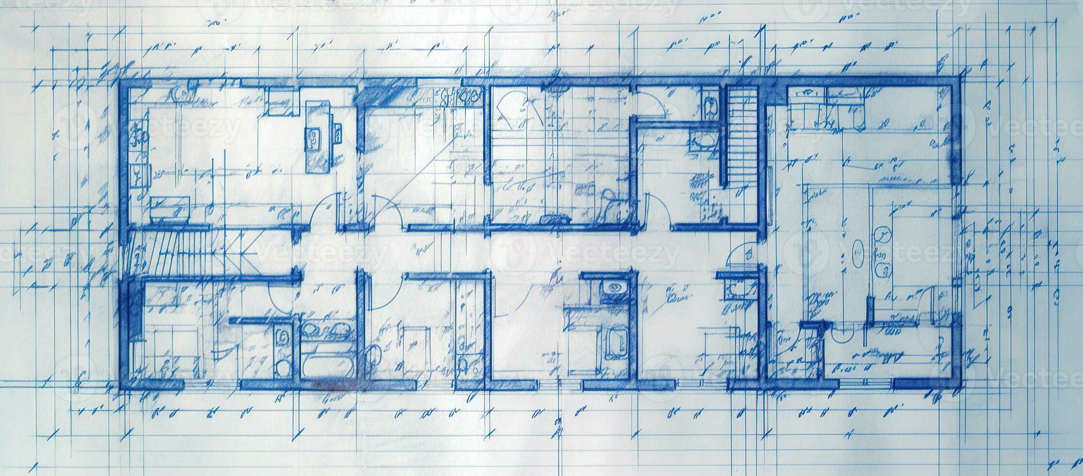 Generative AI, Blue print floor plan, architectural background, technical draw photo