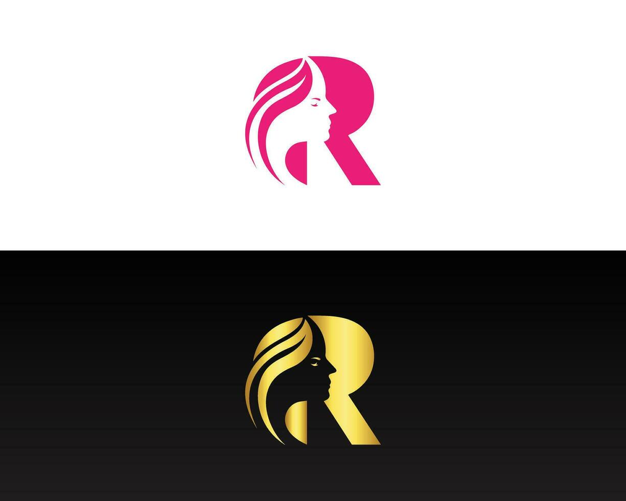 Initial letter R logo concept design with beauty woman vector template.