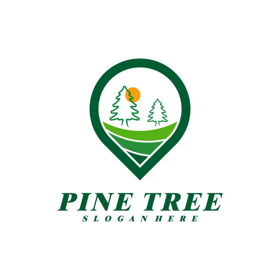 Pine Tree with Point logo design vector. Creative Pine Tree logo concepts template vector