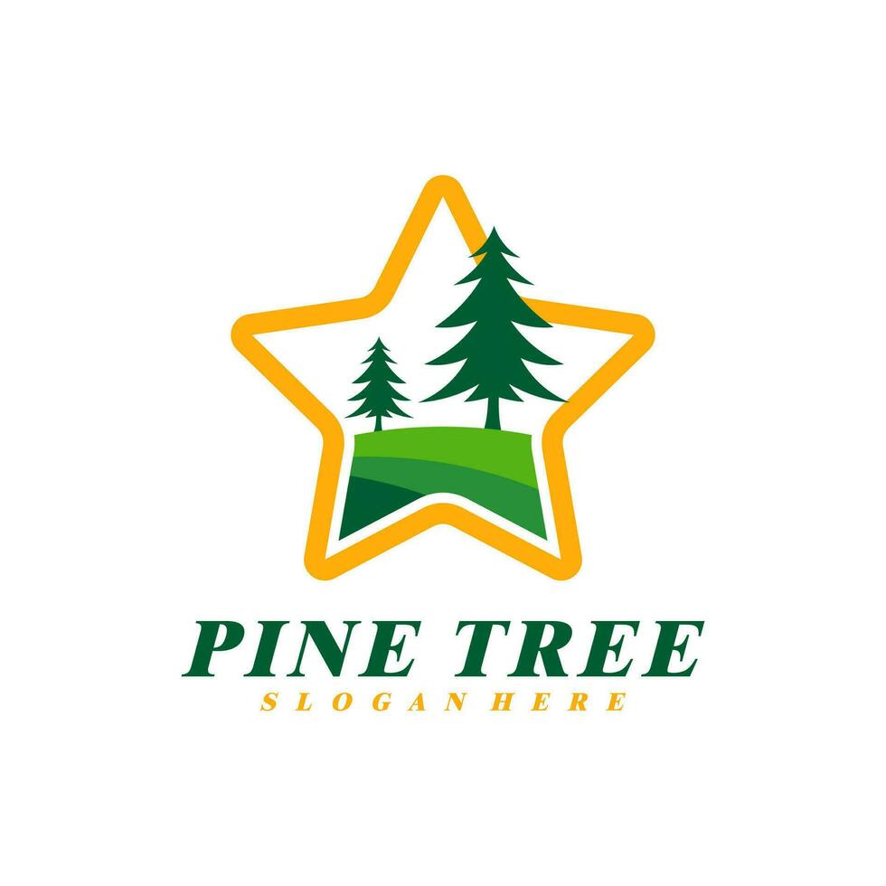 Pine Tree with Star logo design vector. Creative Pine Tree logo concepts template vector