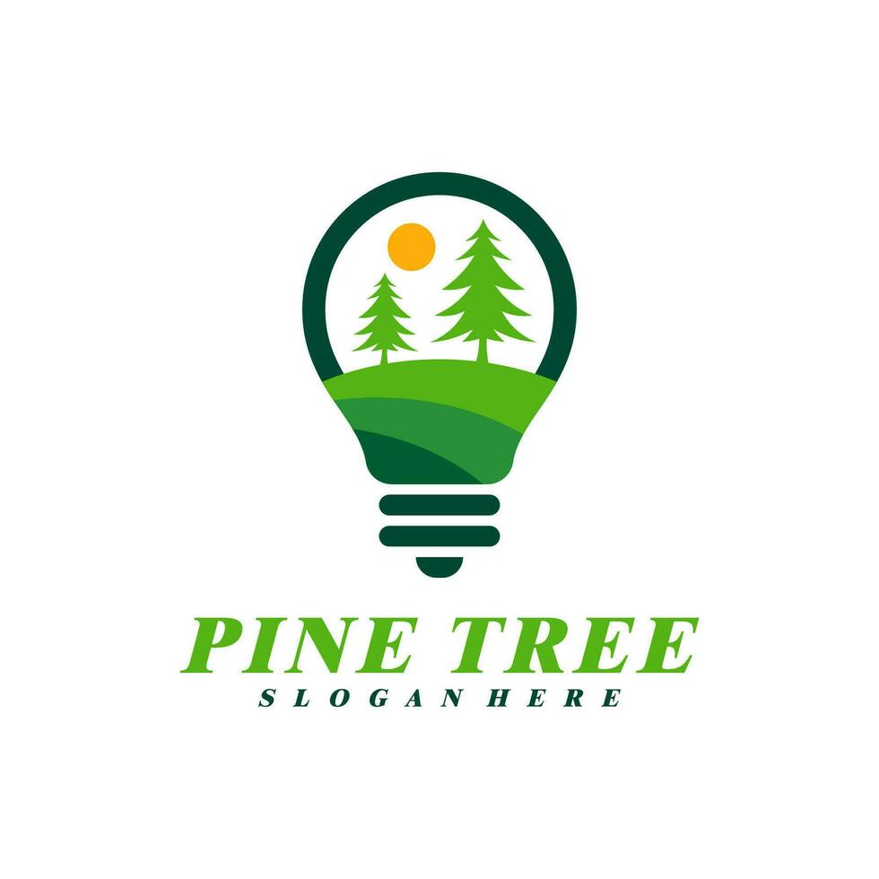 Pine Tree with Bulb logo design vector. Creative Pine Tree logo concepts template vector