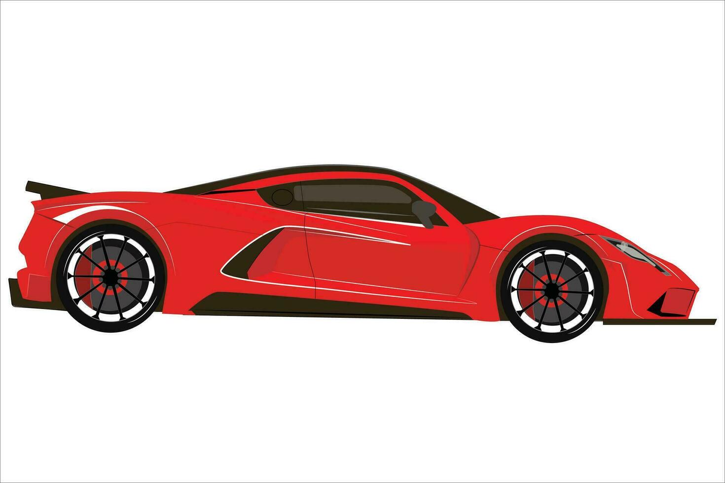 Red sports car, view from the side, in vector. super car, hyper car. vector